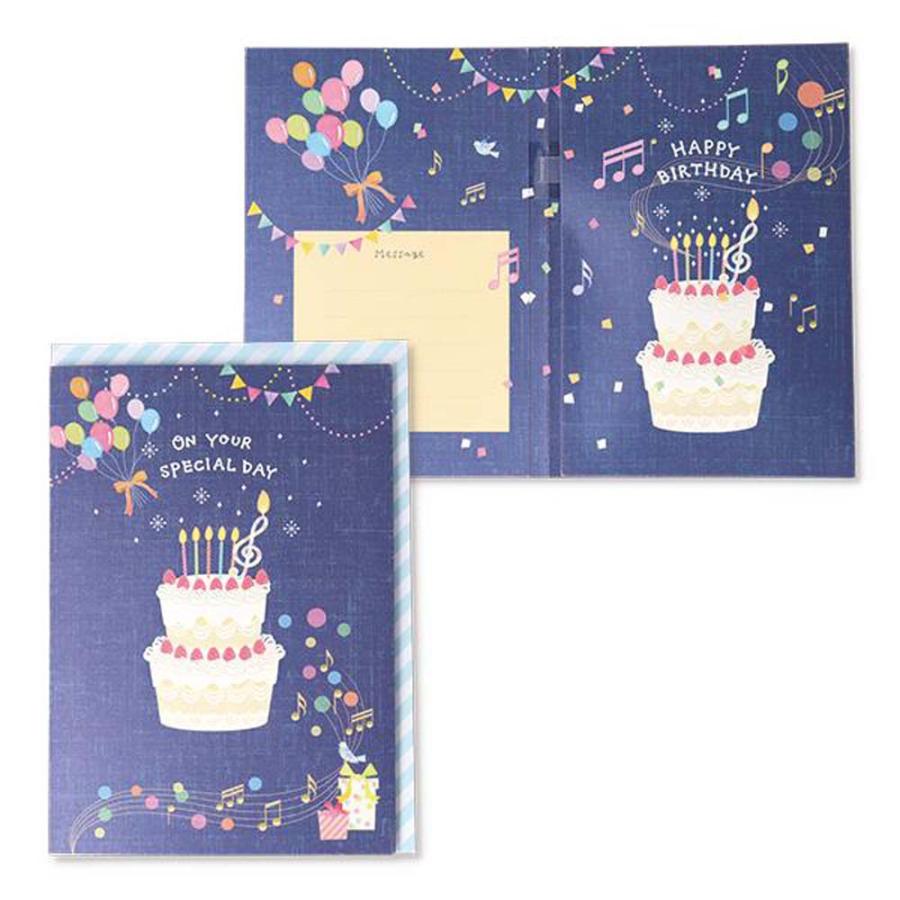 誕生祝い オルゴールカード ケーキネイビー 3 815257 バースデイカード グリーティングカード 日本ホールマーク | ブランド登録なし