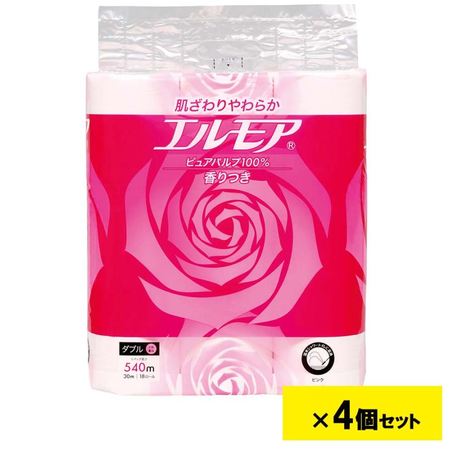 エルモア トイレット 18ロール ダブル ピンク 30m 花の香り 4個セット | エルモア