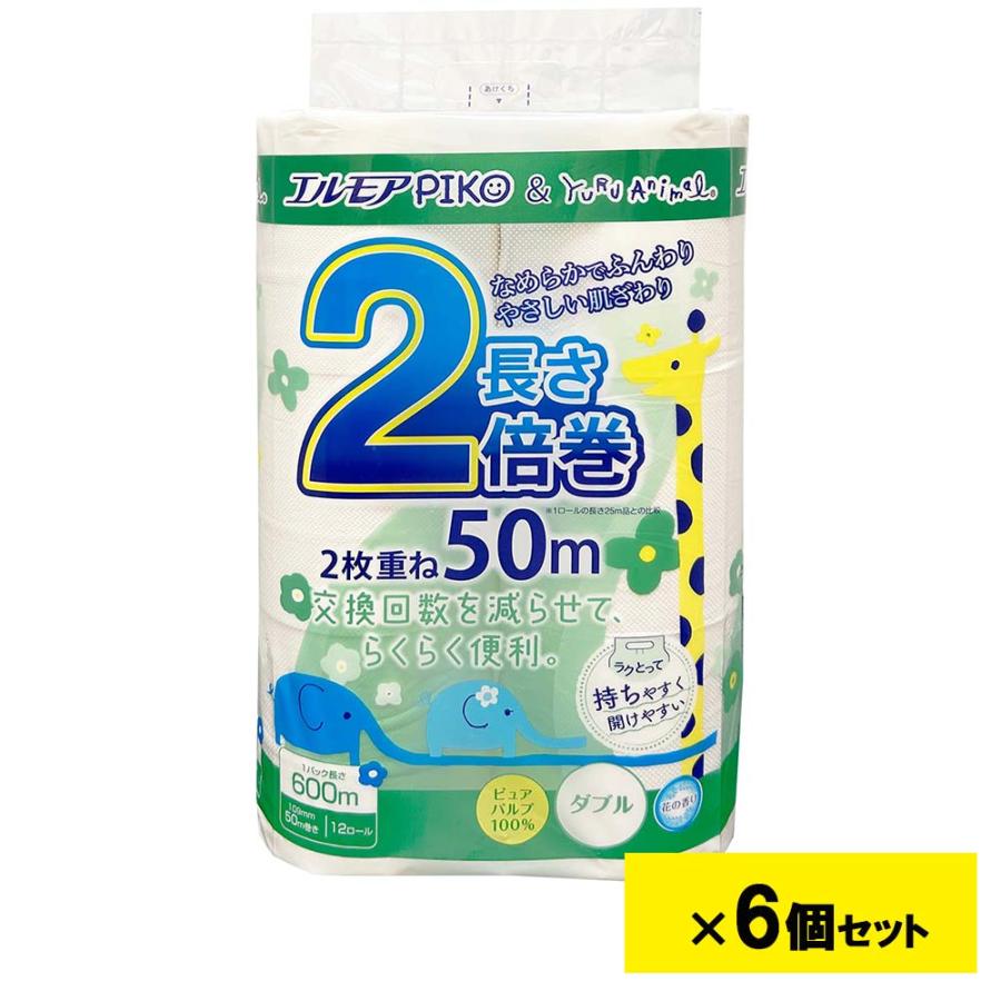 エルモア ピコ 2倍巻 トイレット 12ロール ダブル 50m 花の香り 6個セット | エルモア