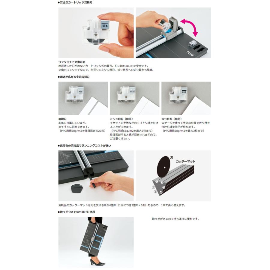 【お好きな専用替刃プレゼント】プラス(PLUS) スライドカッター ハンブンコ A4用 PK-813 26-470 | PLUS | 07