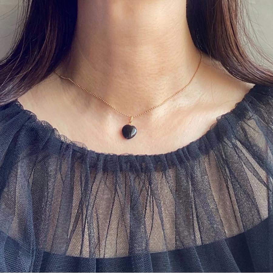 3Wayハートチョーカーネックレス[天然石&フェイクスエード] 2023年秋冬新作　ハンドメイドアクセサリー　ブラックオニキス シルバーフラッシュクリスタル |  | 10