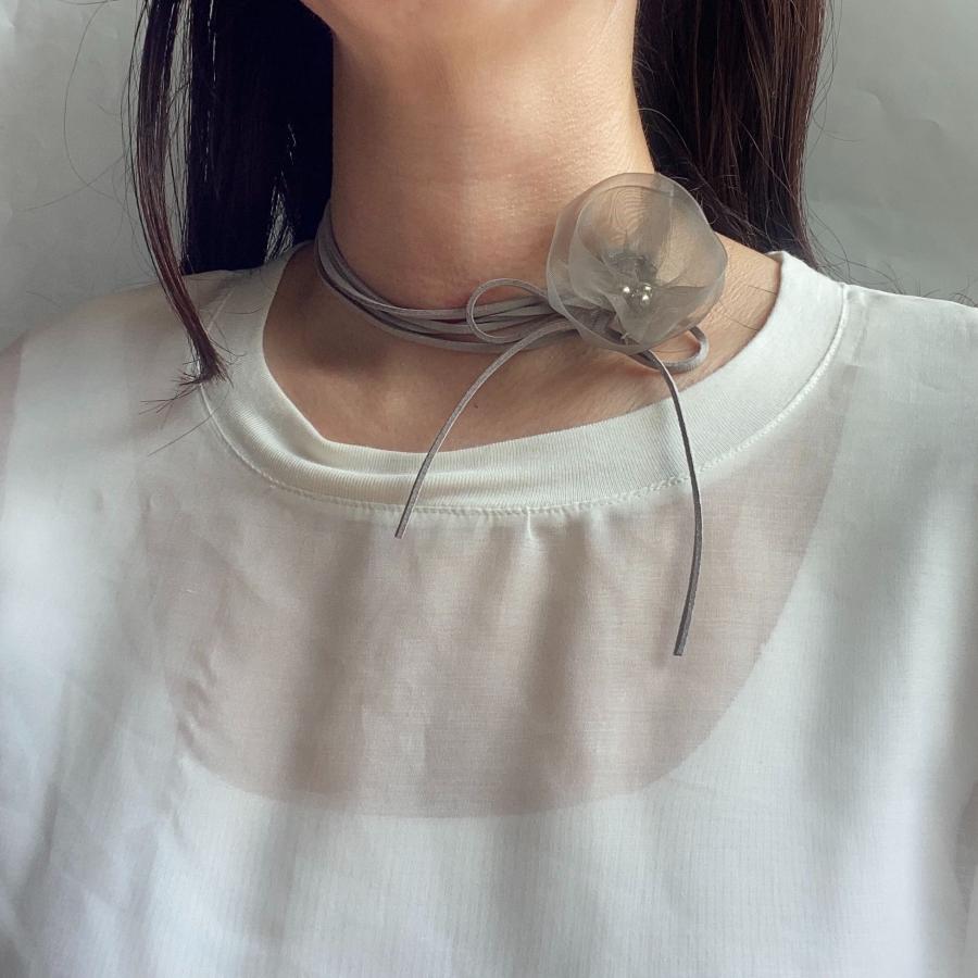 オーガンジーフラワーフェイクスウェードチョーカー[グレー] 2023年秋冬新作　ハンドメイドアクセサリー |  | 05