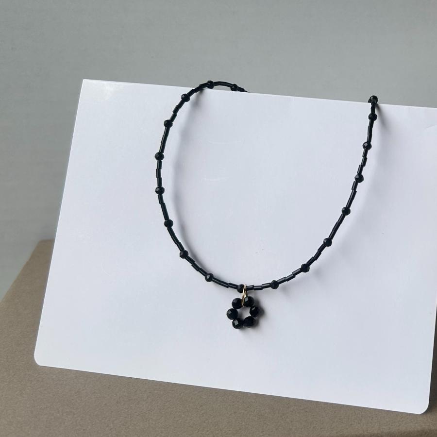 2Wayフラワーブラックオニキスステンレスネックレス[ゴールドカラー]  2025年春夏新作　天然石　アレルギー対応　ハンドメイドアクセサリー |  | 01