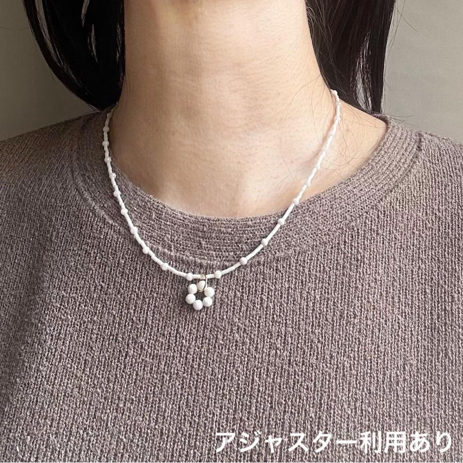 2Wayフラワーホワイトオニキスステンレスネックレス[ゴールドカラー]  2025年春夏新作　天然石　アレルギー対応　ハンドメイドアクセサリー |  | 07