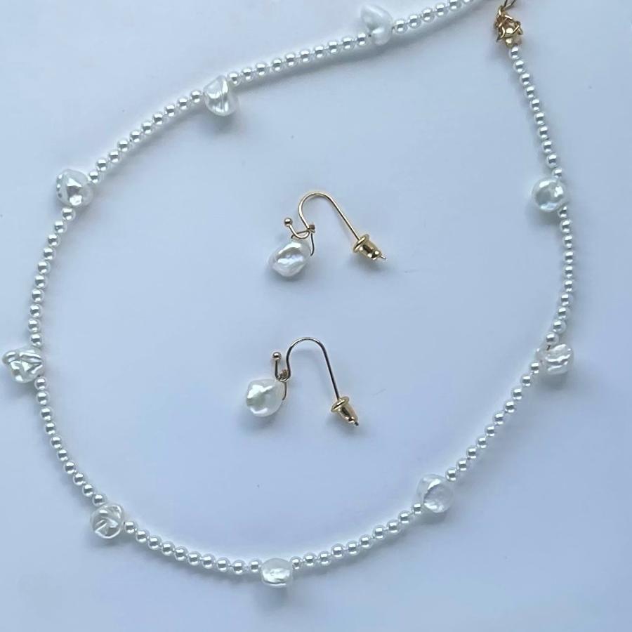 ケシと貝パールのステンレスネックレス[ゴールドカラー]  2025年春夏新作　淡水真珠　アレルギー対応　ハンドメイドアクセサリー |  | 03