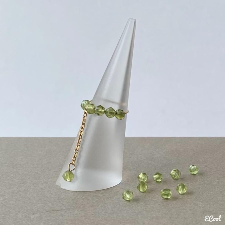 ペリドットサージカルステンレスピンキーリング　2023年春夏新作　ハンドメイドアクセサリー 金属アレルギー対応　天然石　8月誕生石 | 