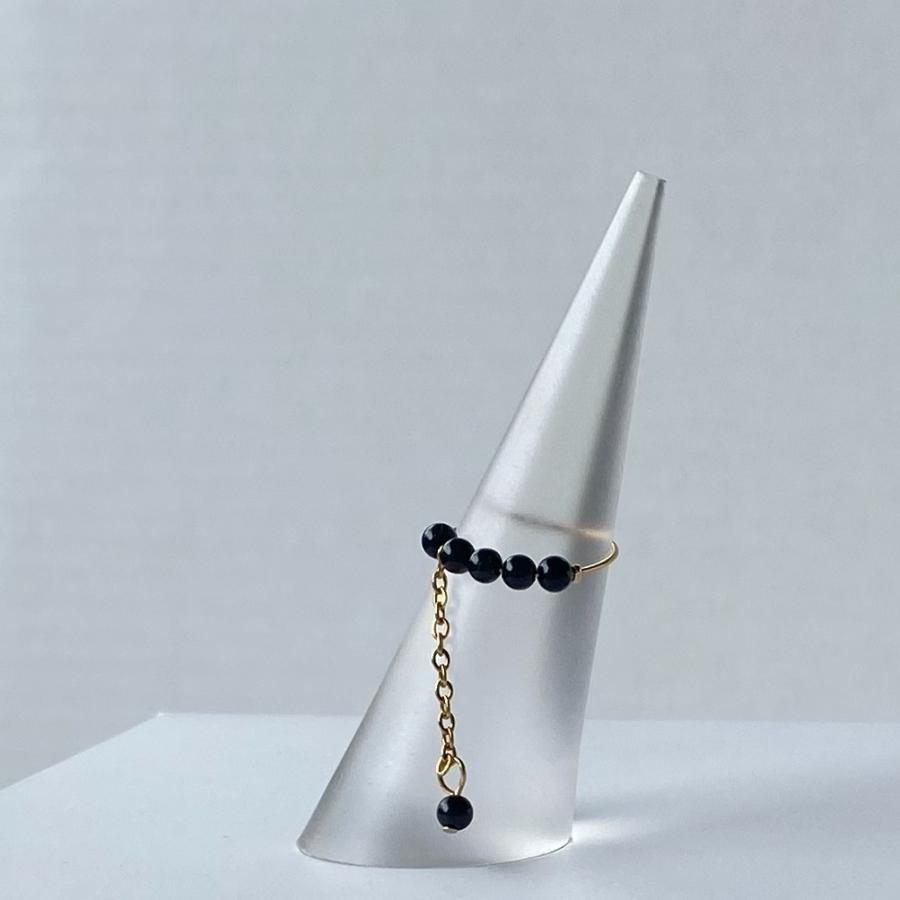 ブラックオニキスサージカルステンレスピンキーリング　2023年春夏新作　ハンドメイドアクセサリー 金属アレルギー対応　天然石 | 