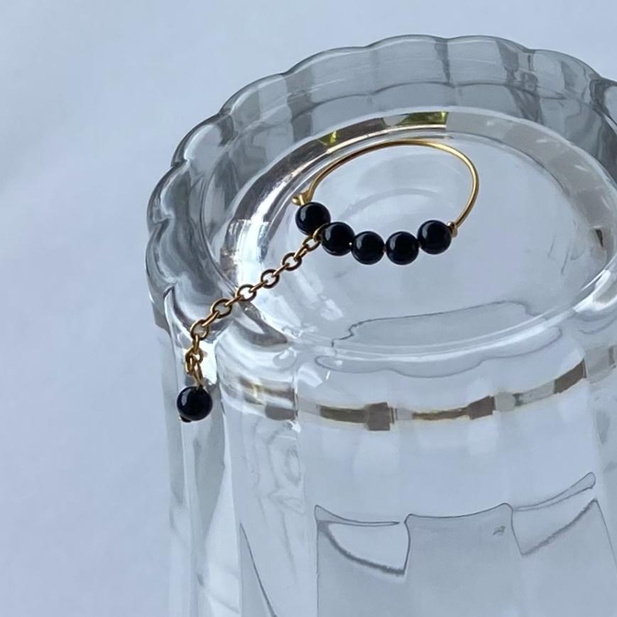 ブラックオニキスサージカルステンレスピンキーリング　2023年春夏新作　ハンドメイドアクセサリー 金属アレルギー対応　天然石 |  | 01