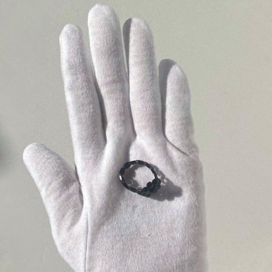 ブラックオニキスフラワーリング　2024年春夏新作　ハンドメイドアクセサリー 金属アレルギー対応　天然石 |  | 07