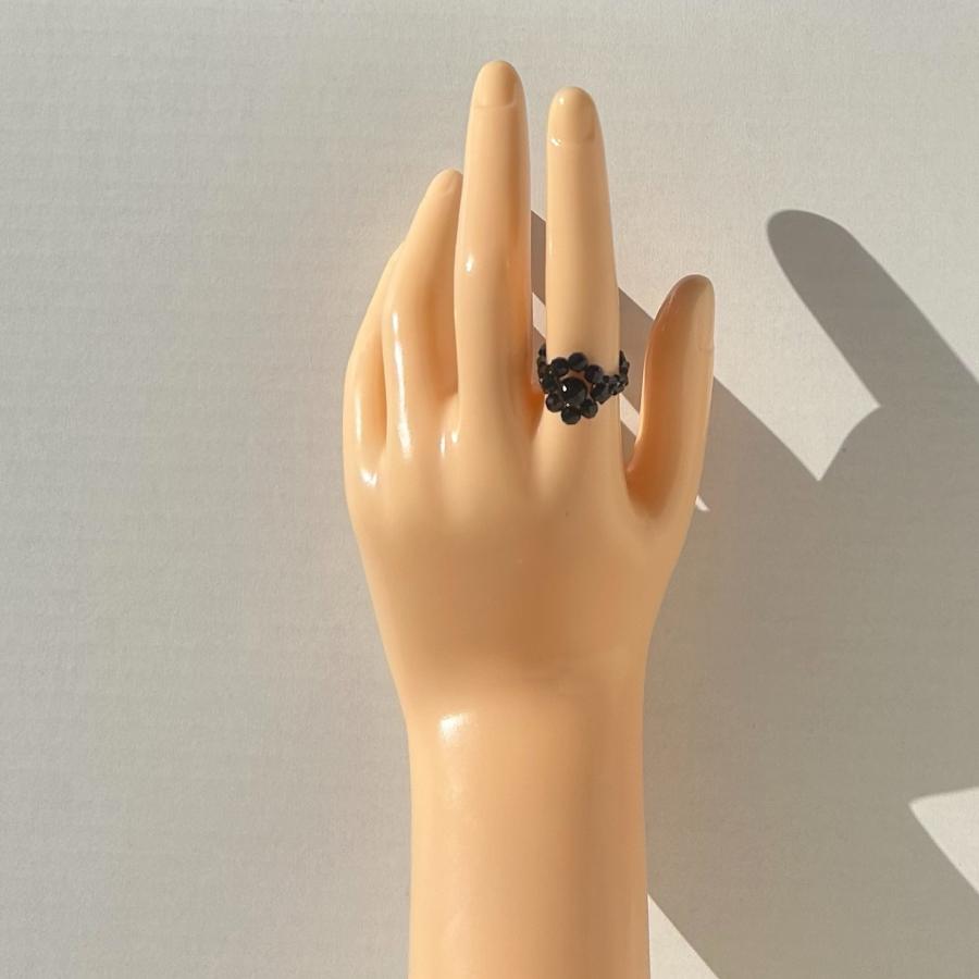 ブラックオニキスフラワーリング　2024年春夏新作　ハンドメイドアクセサリー 金属アレルギー対応　天然石 |  | 09