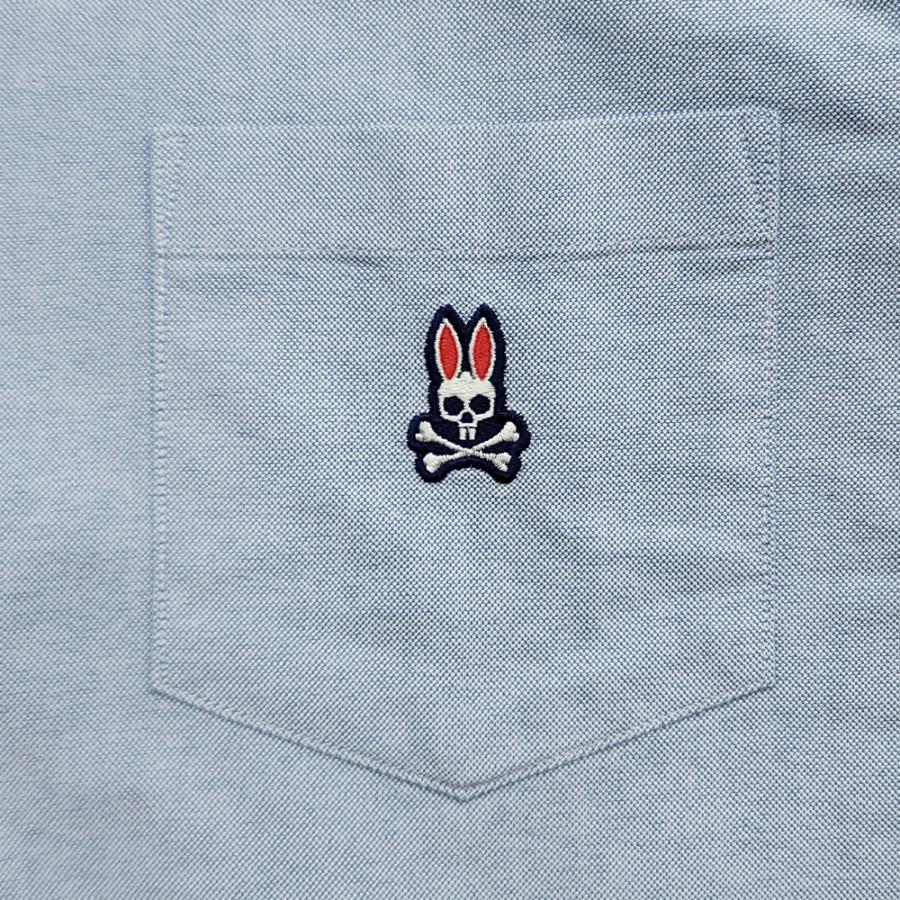 人気 サイコバニー ウサギ刺繍 ネイビー ストライプ ボタンダウンシャツ Psycho Bunny WC773I サイコバニー 半袖 ボタンダウンシャツ L