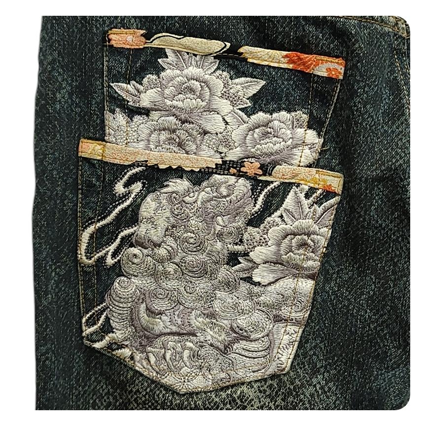 絡繰魂 WC880I 和柄 パイソン柄 刺繍 デニムパンツ ジーンズ W33 絡繰魂 WC880I 和柄 パイソン柄 刺繍 デニムパンツ ジーンズ W33