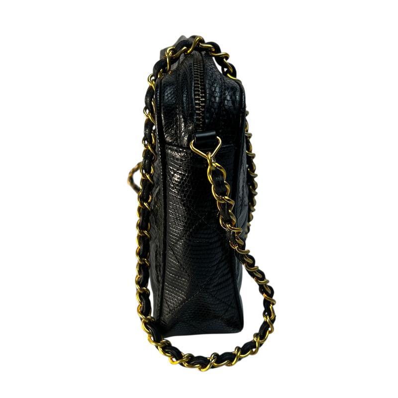 CHANEL シャネル ココマーク フリンジ リザード ショルダーバッグ ブラック A-12124の画像