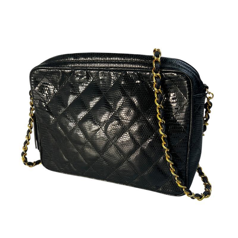 CHANEL シャネル ココマーク フリンジ リザード ショルダーバッグ ブラック A-12124の画像