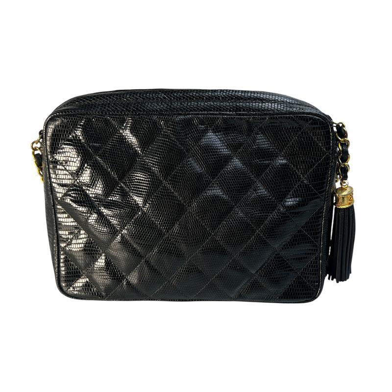 CHANEL シャネル ココマーク フリンジ リザード ショルダーバッグ ブラック A-12124の画像