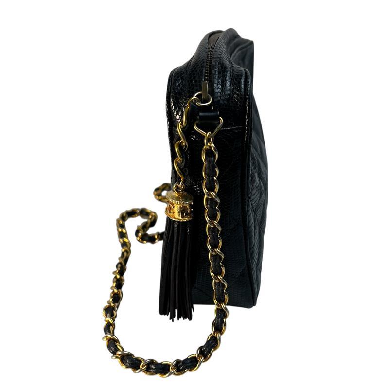 CHANEL シャネル ココマーク フリンジ リザード ショルダーバッグ ブラック A-12124の画像