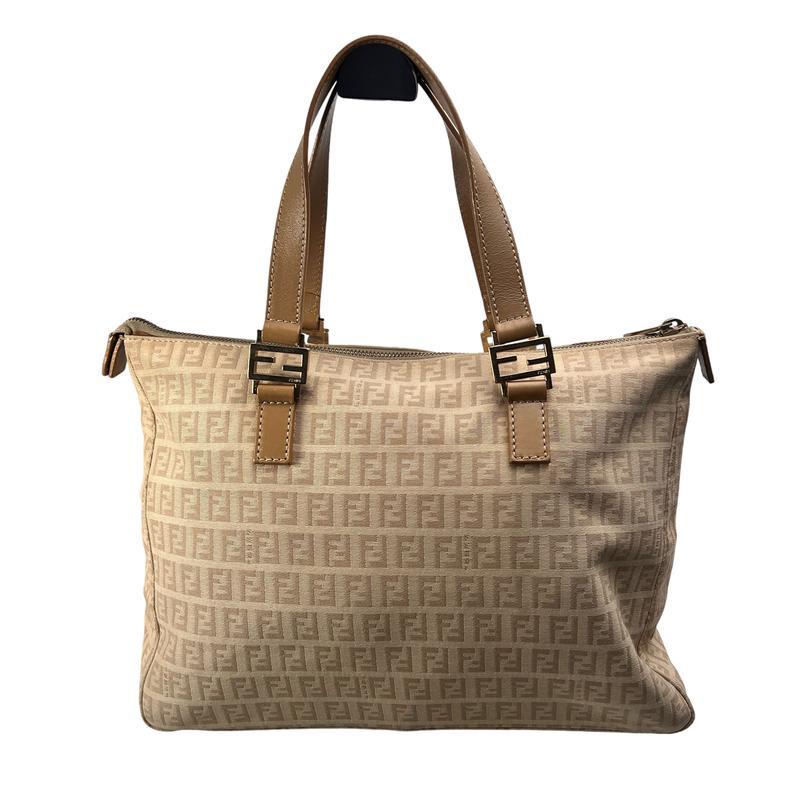 FENDI フェンディ ズッキーノ ロゴ キャンバス ハンドバッグ ベージュ A-12636の画像