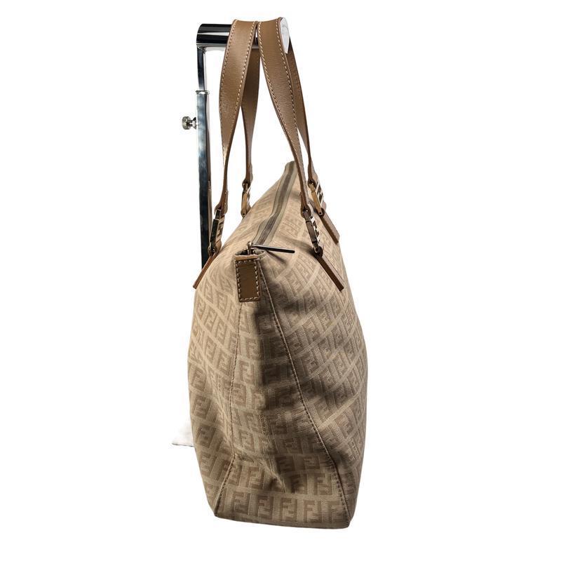 FENDI フェンディ ズッキーノ ロゴ キャンバス ハンドバッグ ベージュ A-12636の画像