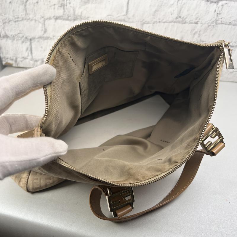 FENDI フェンディ ズッキーノ ロゴ キャンバス ハンドバッグ ベージュ A-12636の画像