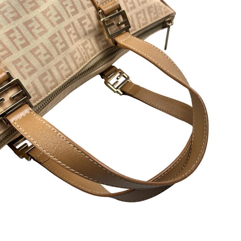 FENDI フェンディ ズッキーノ ロゴ キャンバス ハンドバッグ ベージュ A-12636の画像