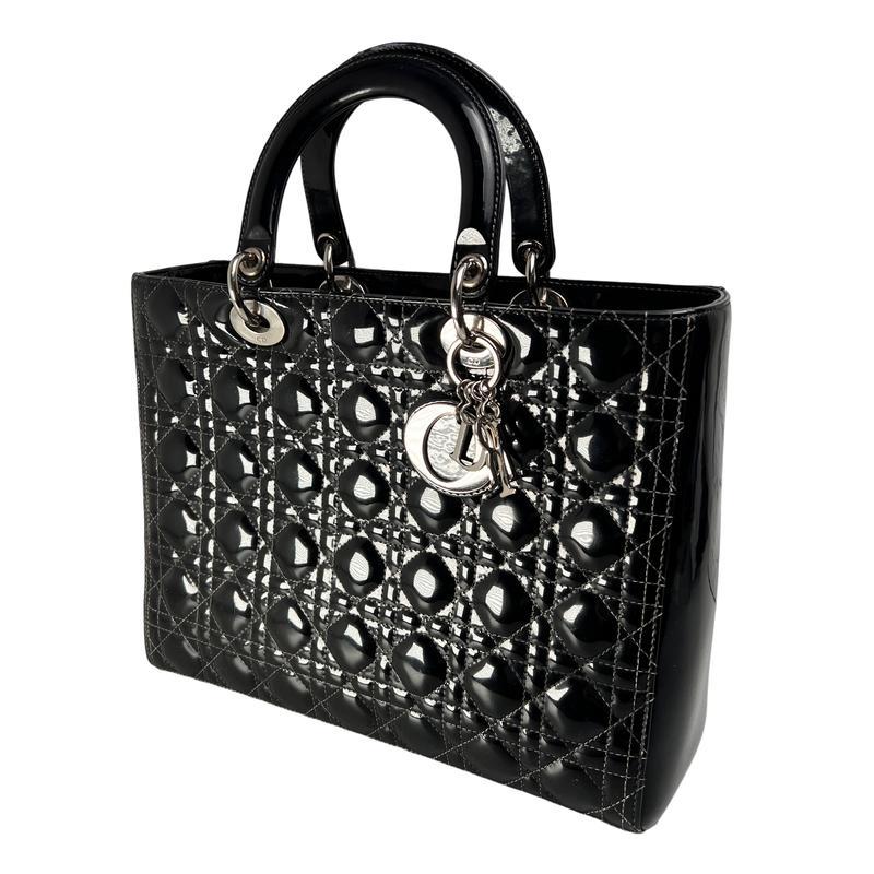 Dior   カナージュ エナメル ハンドバッグ ブラック A-12707の画像