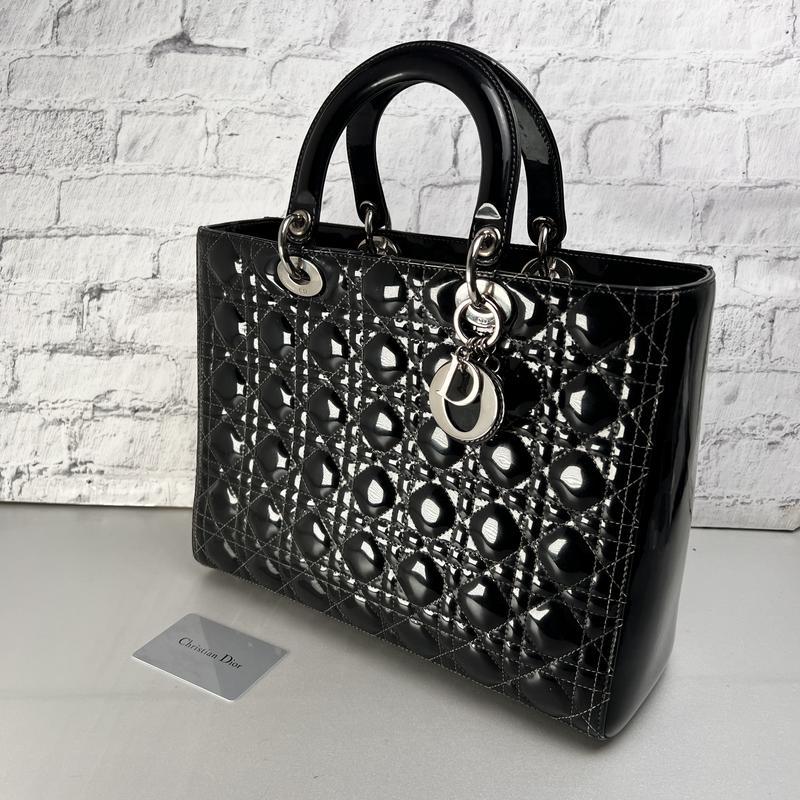 Dior   カナージュ エナメル ハンドバッグ ブラック A-12707の画像