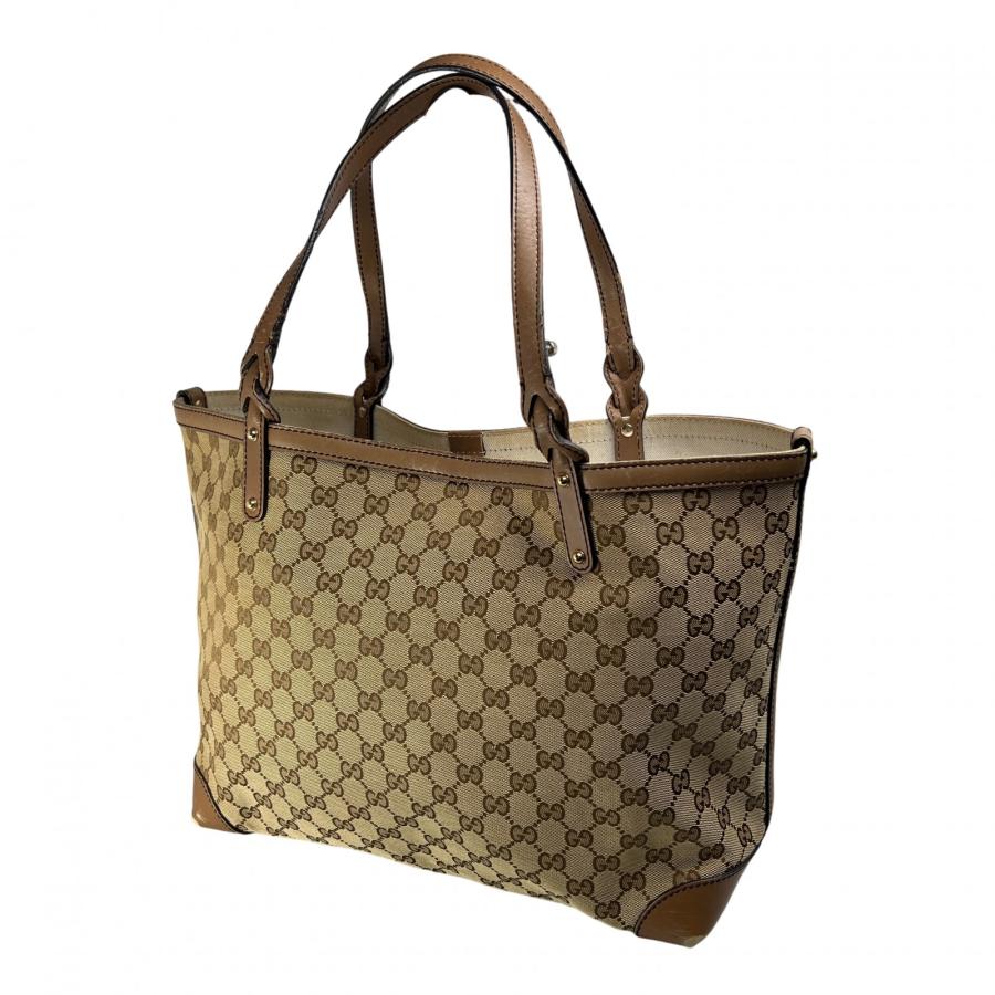 GUCCI グッチ ハンドバッグ GGキャンバス×レザー　トートバッグ GUCCI（グッチ） GG キャンバス トートバッグ ベージュ A-12886
