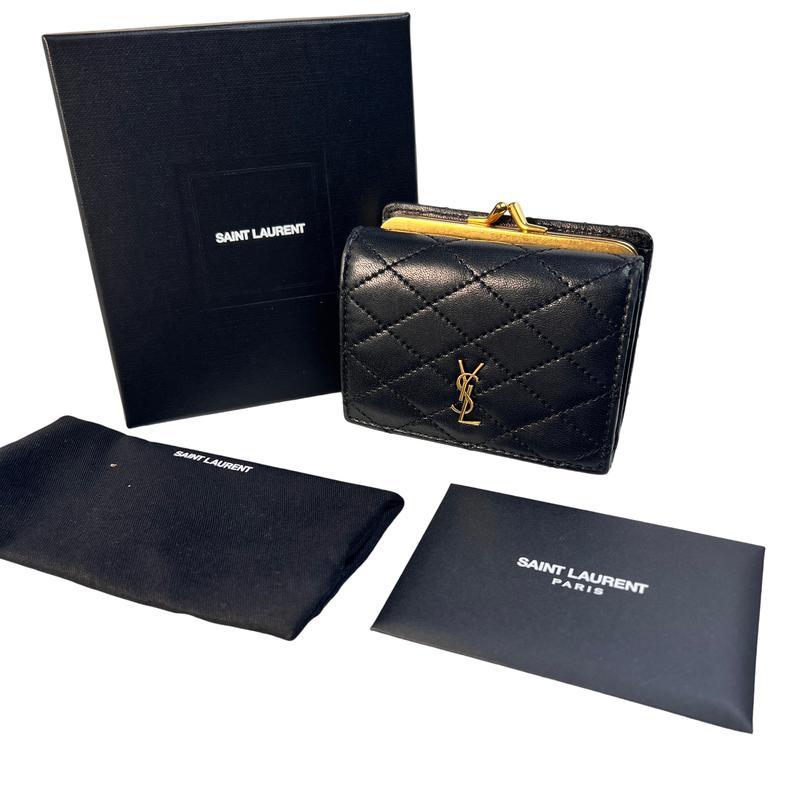 SAINT LAURENT サンローラン YSL がま口 レザー 三つ折り財布 黒 A