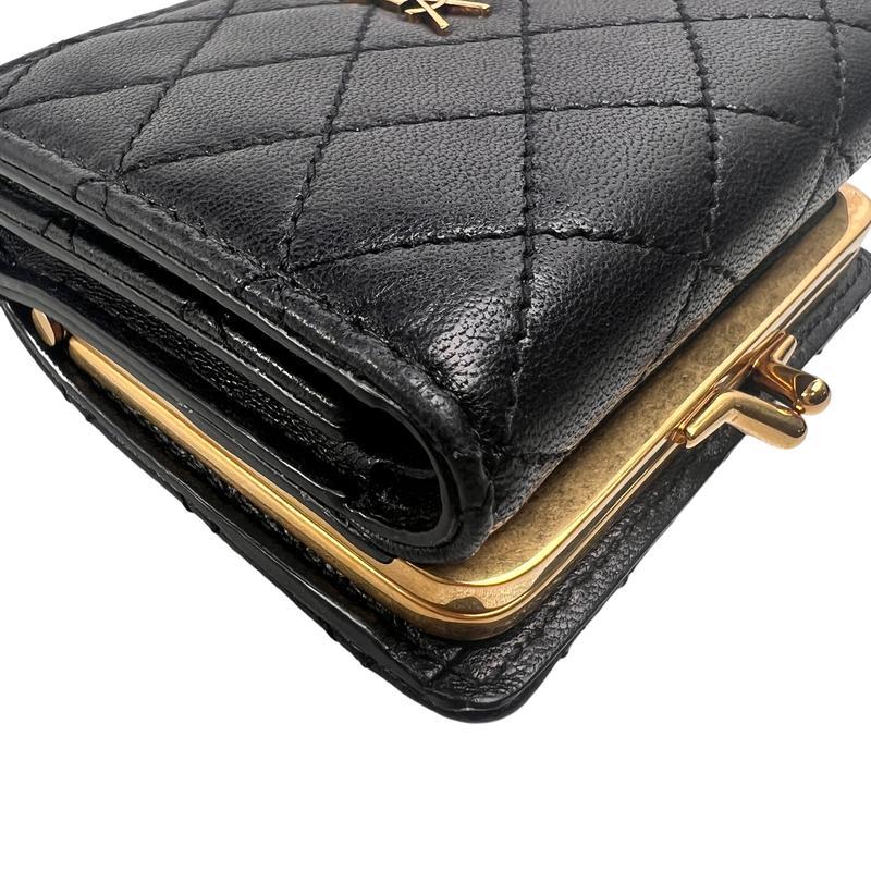 SAINT LAURENT サンローラン YSL がま口 レザー 三つ折り財布 黒 A