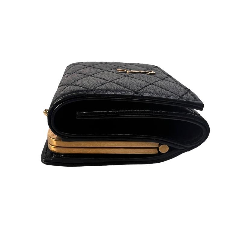 SAINT LAURENT サンローラン YSL がま口 レザー 三つ折り財布 黒 A 