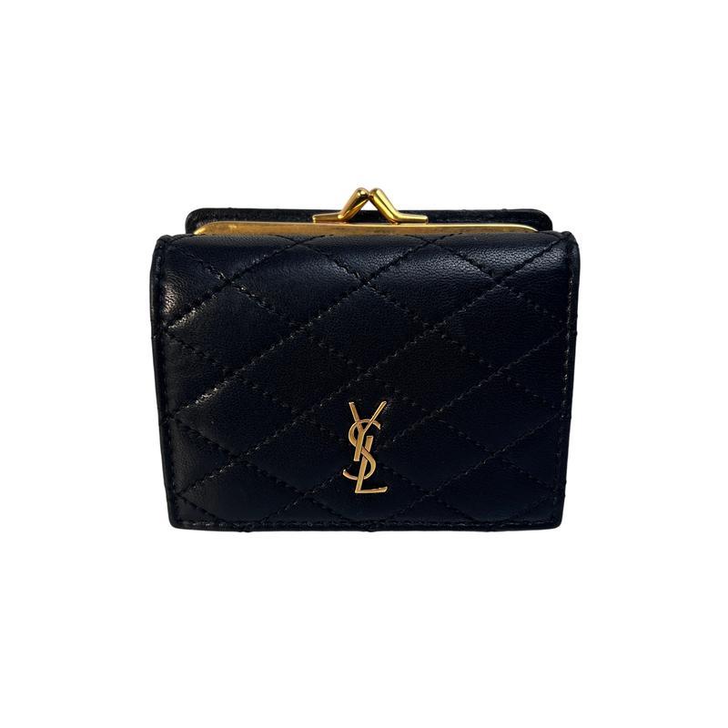 SAINT LAURENT サンローラン YSL がま口 レザー 三つ折り財布 黒 A 