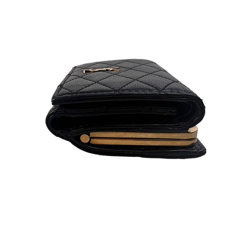☆Yves Saint Laurent 折り財布 ガマ口 ブラウン クロコ型押し SAINT LAURENT サンローラン YSL がま口 レザー 三つ折り財布 黒 A