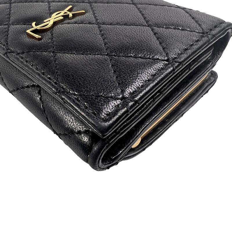 SAINT LAURENT サンローラン YSL がま口 レザー 三つ折り財布 黒 A
