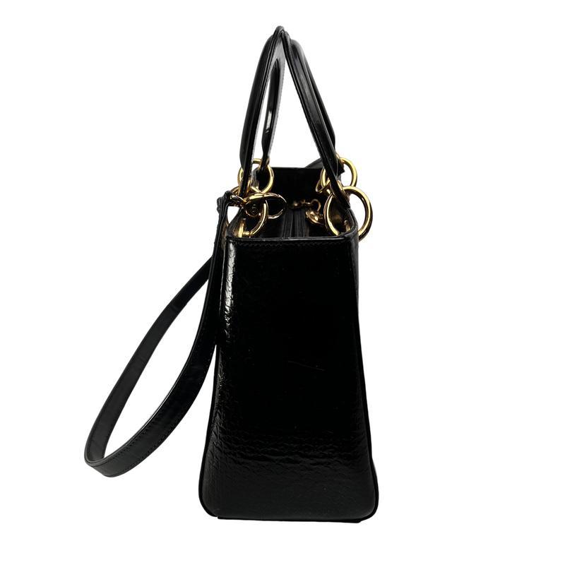 Dior カナージュ２WAY エナメル ハンドバッグ ブラック A-12986の画像