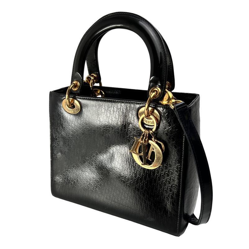 Dior カナージュ２WAY エナメル ハンドバッグ ブラック A-12986の画像