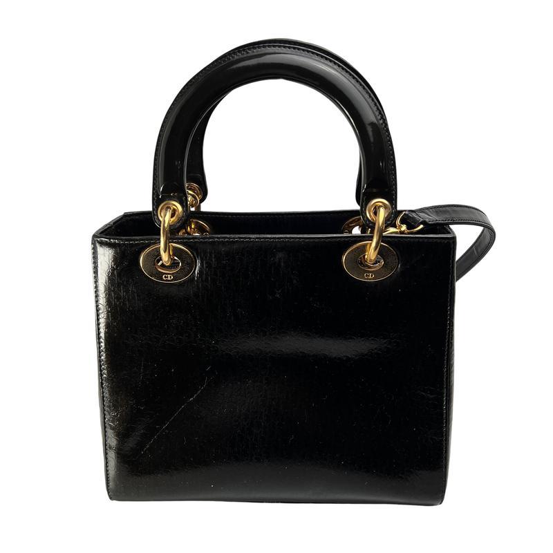 Dior カナージュ２WAY エナメル ハンドバッグ ブラック A-12986の画像