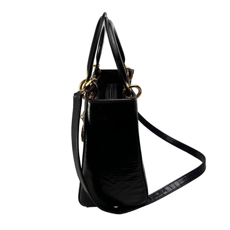 Dior カナージュ２WAY エナメル ハンドバッグ ブラック A-12986の画像
