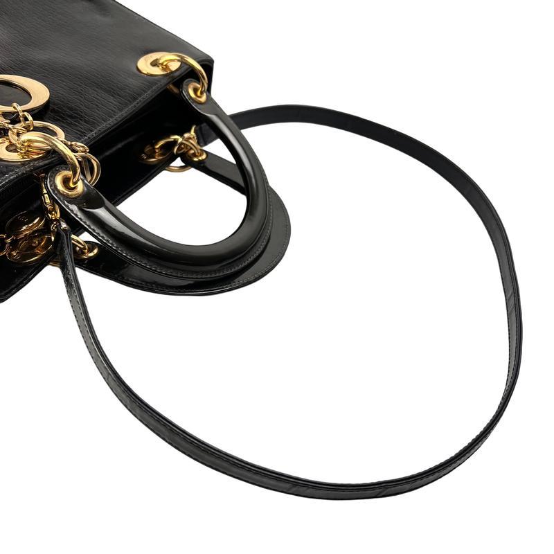 Dior カナージュ２WAY エナメル ハンドバッグ ブラック A-12986の画像