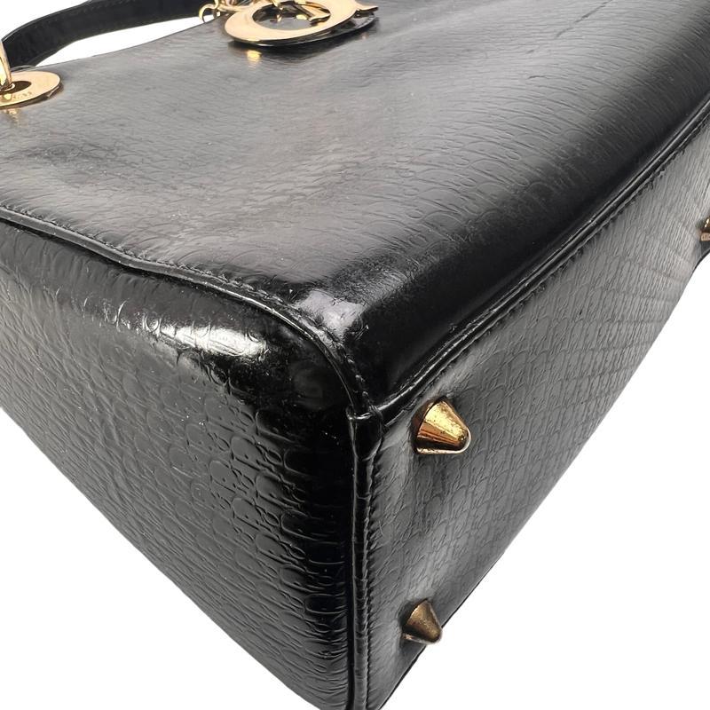 Dior カナージュ２WAY エナメル ハンドバッグ ブラック A-12986の画像