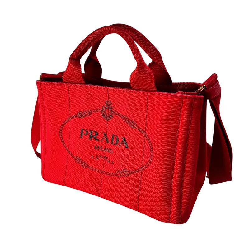 PRADA プラダ ２WAY キャンバス ショルダーバッグ 赤 A-13196の画像