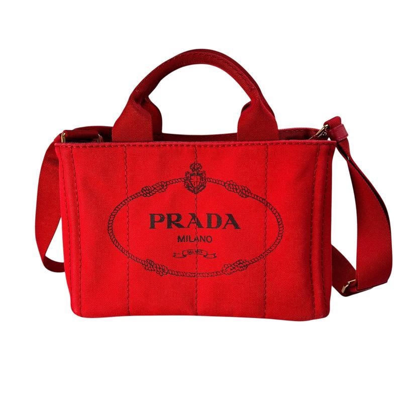 PRADA プラダ ２WAY キャンバス ショルダーバッグ 赤 A-13196の画像