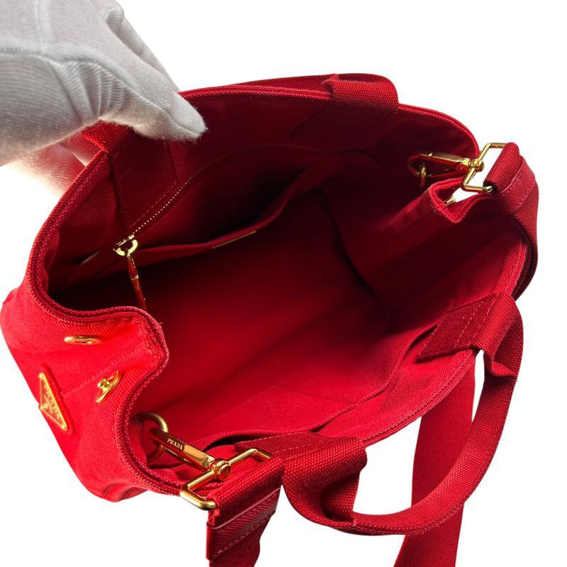 PRADA プラダ ２WAY キャンバス ショルダーバッグ 赤 A-13196の画像