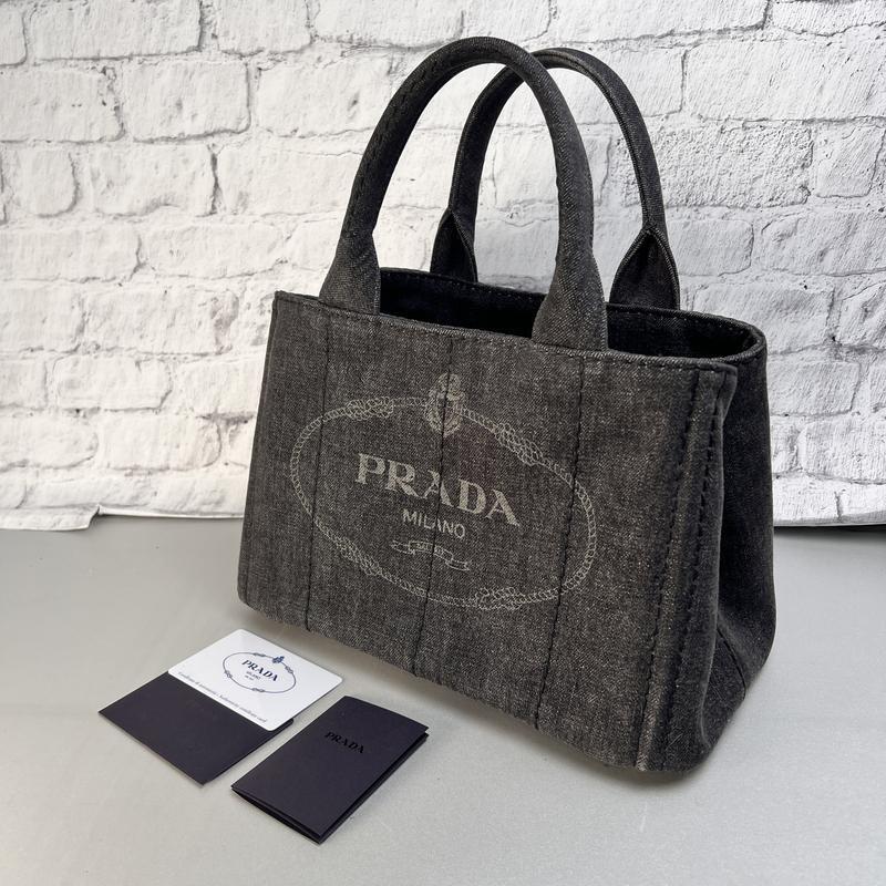 PRADA プラダ カナパ 三角ロゴ キャンバス ハンドバッグ 黒 A-13244の画像