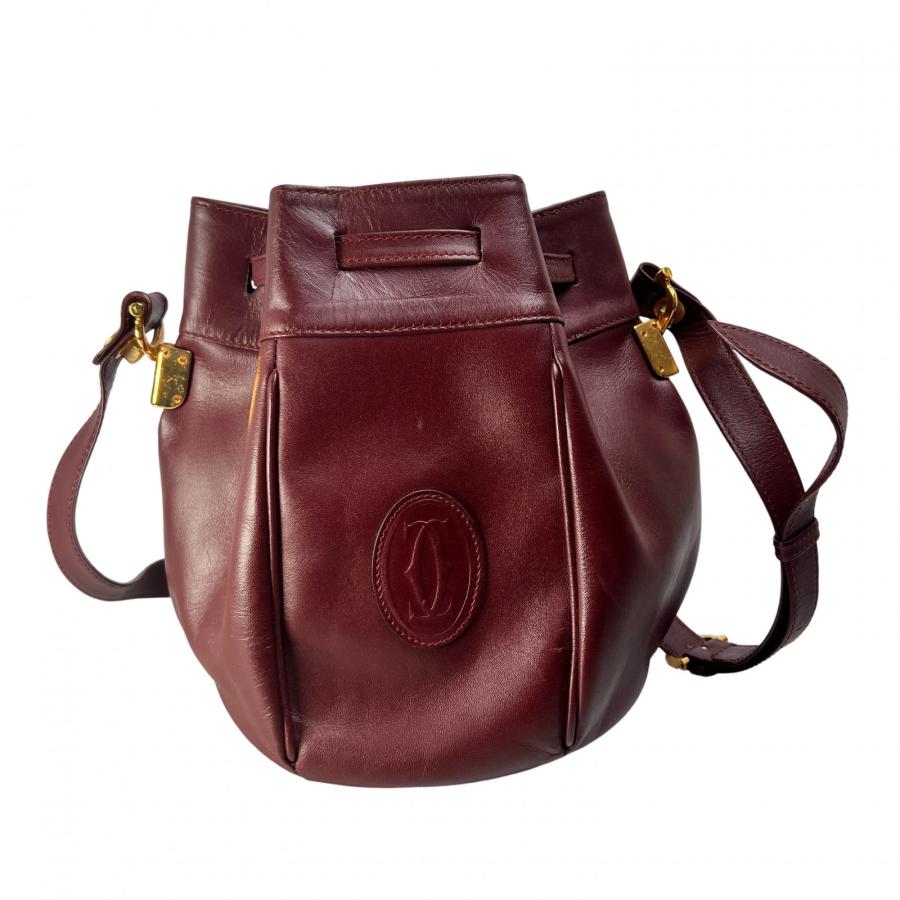 Cartier（カルティエ） 巾着 レザー ショルダーバッグ ボルドー A