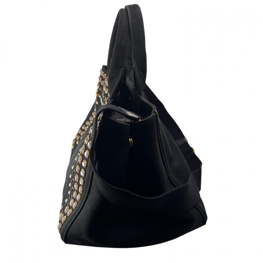 PRADA（プラダ） カナパ ビジュースタッズ キャンバス トートバッグ 黒