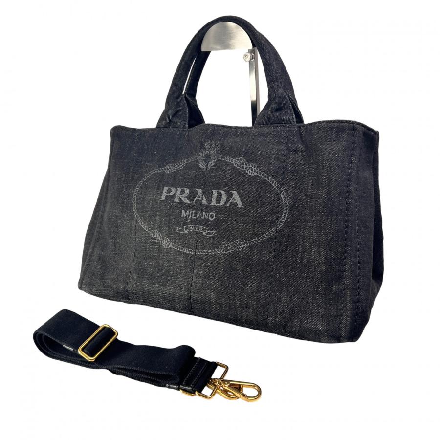 PRADA（プラダ） カナパ 2WAY デニム トートバッグ グレー A-14791