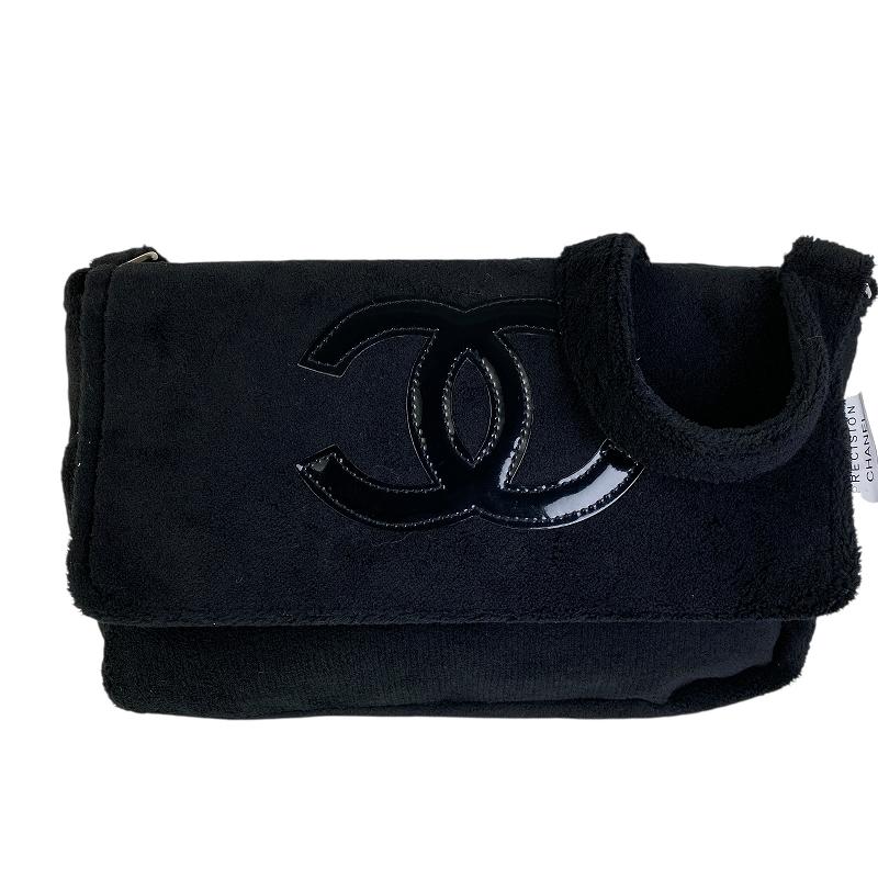 CHANEL シャネル　ノベルティ　 黒×白　ショルダーバッグ　パイル シャネル ノベルティ ショルダーバッグ ブラック ホワイト