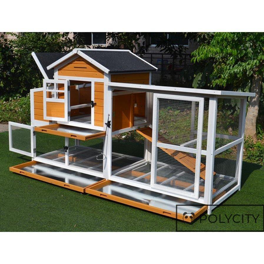 新品未使用！ 特大別荘 飼育ケージ 大型 ペットケージ 鶏 鴨 はと うさぎ 室内外兼用 取り付けやすい 天然杉材 防腐材 木製 212*83*125cm 組立式 【I2116151826】(74352円)