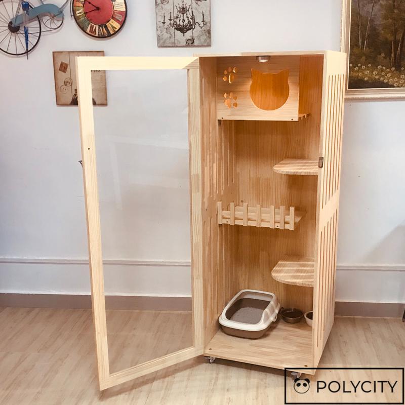 【正規品】 大型 猫ハウス 猫の別荘 松の木 猫用 猫キャビネット 猫の家 天然木 防腐材 60*60*150cm 36kg 組立式 【A2243168059】(78815円)