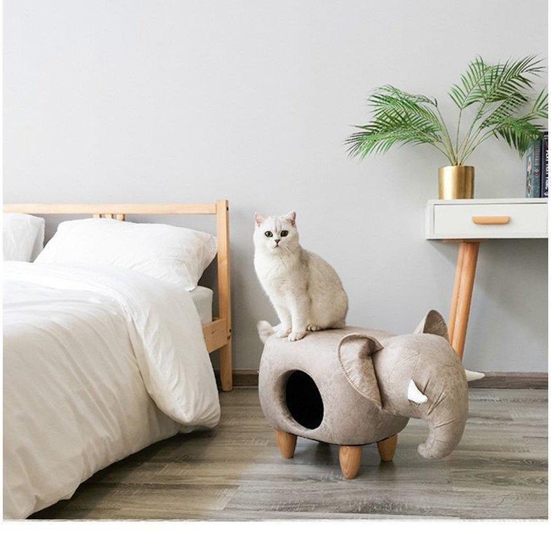 ねこ用ベッド ペットベッド キャットハウス スツール 椅子 猫用ハウス ねこグッズ ペット用品 ねこ用品 動物型 レザー調 インテリア かわいい おし cm